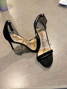 Sam Edelman Black Suede Open-Toe Ankle-Strap Heels